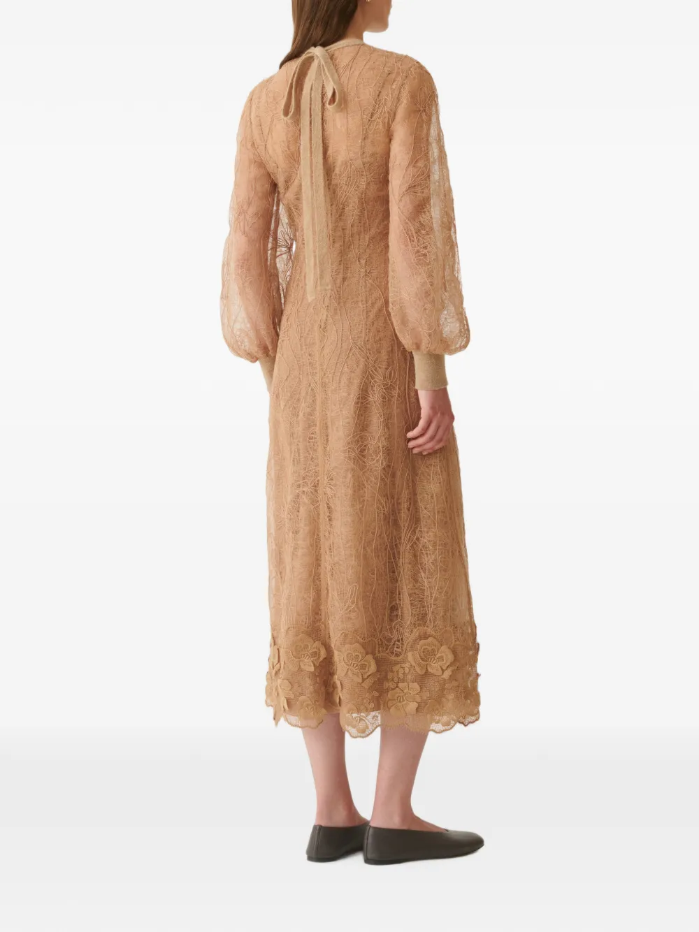 Fabiana Filippi Midi-jurk met mesh bovenlaag en geborduurde bloemen Beige
