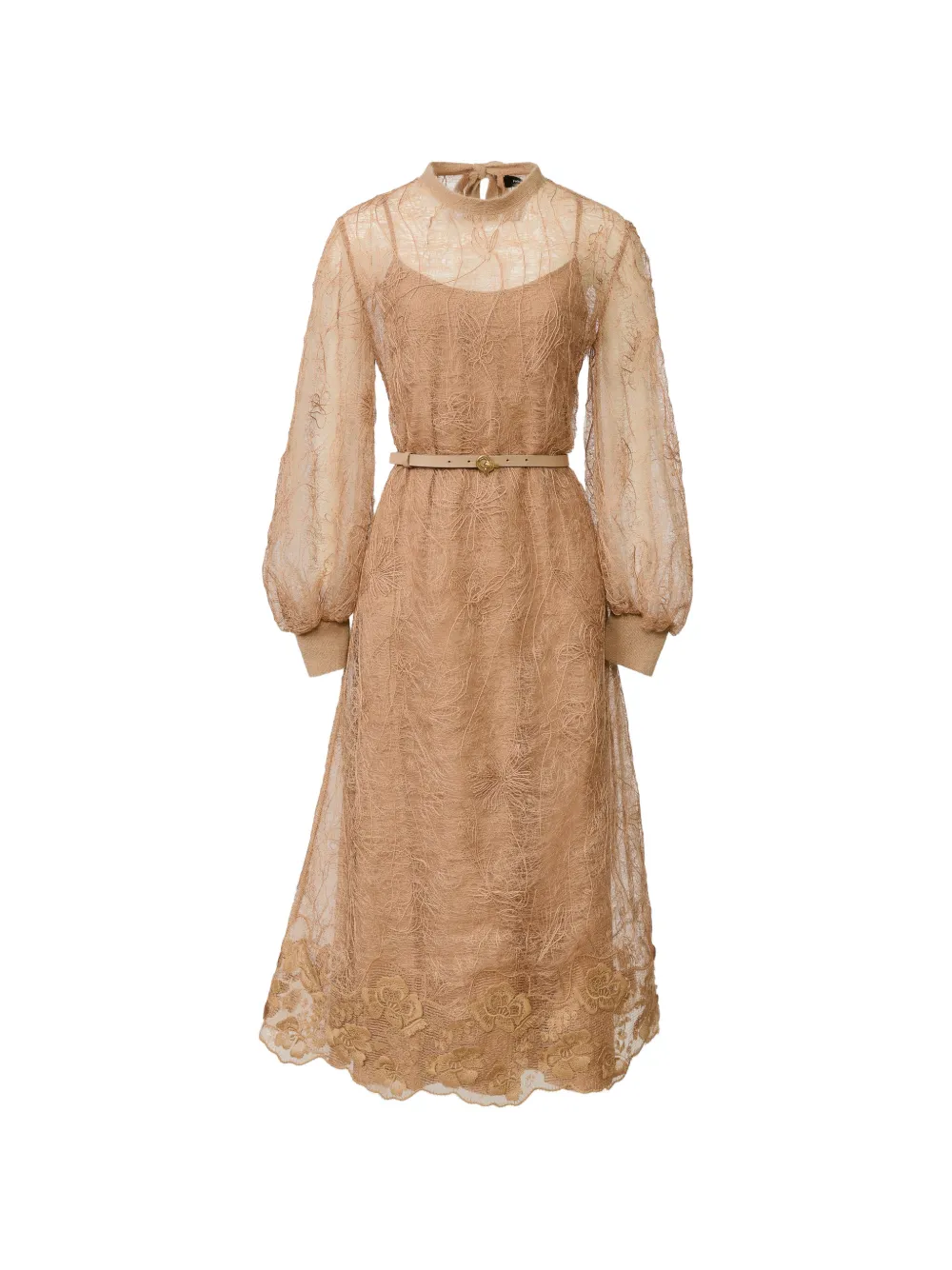 Fabiana Filippi floral-embroidered mesh-overlay midi dress - Tons neutres Fabiana Filippi floral-embroidered mesh-overlay midi dress - Tons neutres