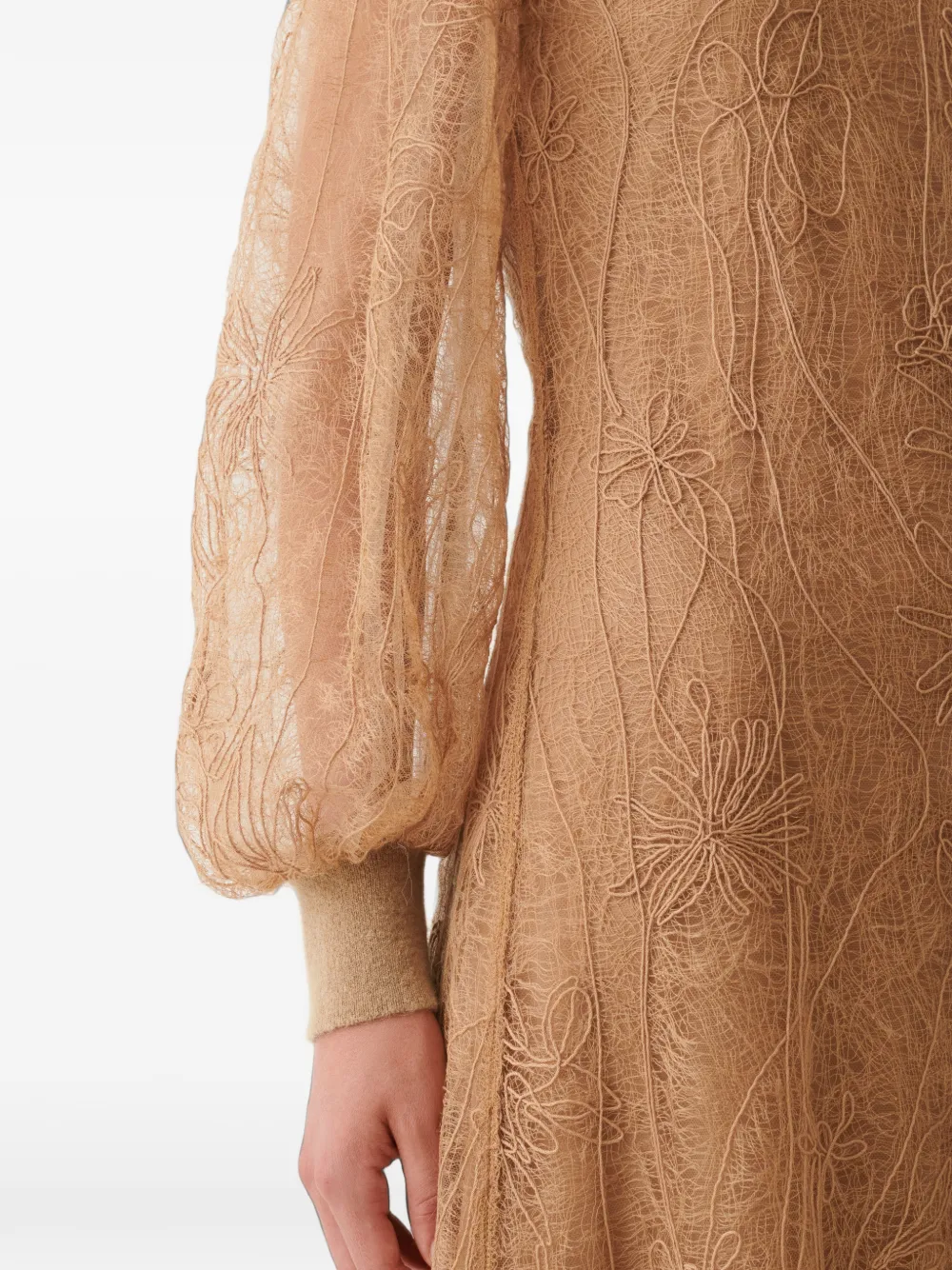 Fabiana Filippi Midi-jurk met mesh bovenlaag en geborduurde bloemen Beige