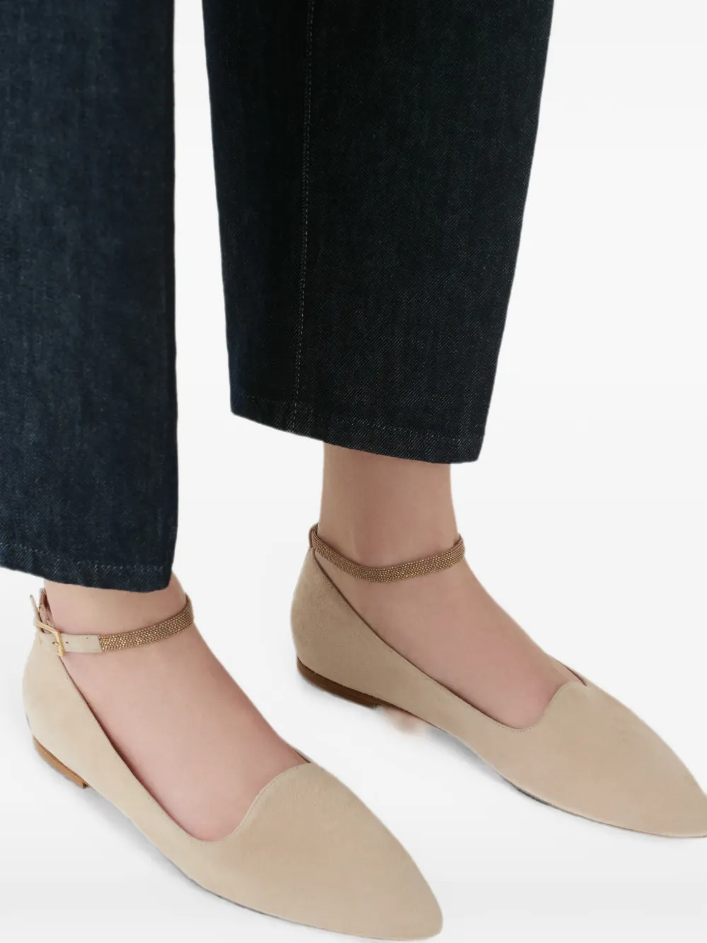 Fabiana Filippi beaded-strap pointed-toe ballet flats Beige
