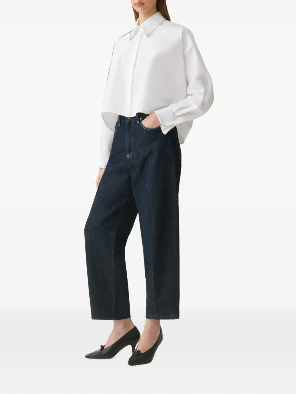 Fabiana Filippi Cropped blouse met monili-afwerking Wit