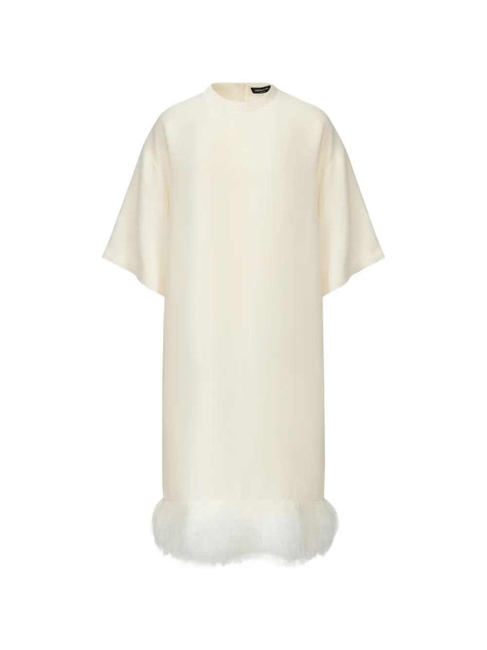 Fabiana Filippi feather-trim short-sleeve midi dress - Tons neutres Fabiana Filippi feather-trim short-sleeve midi dress - Tons neutres