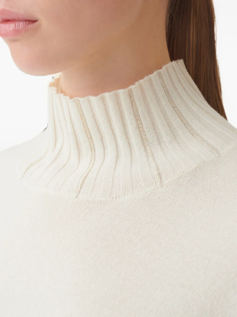 Fabiana Filippi Midi-jurk met hoge hals en monili-ketting Beige