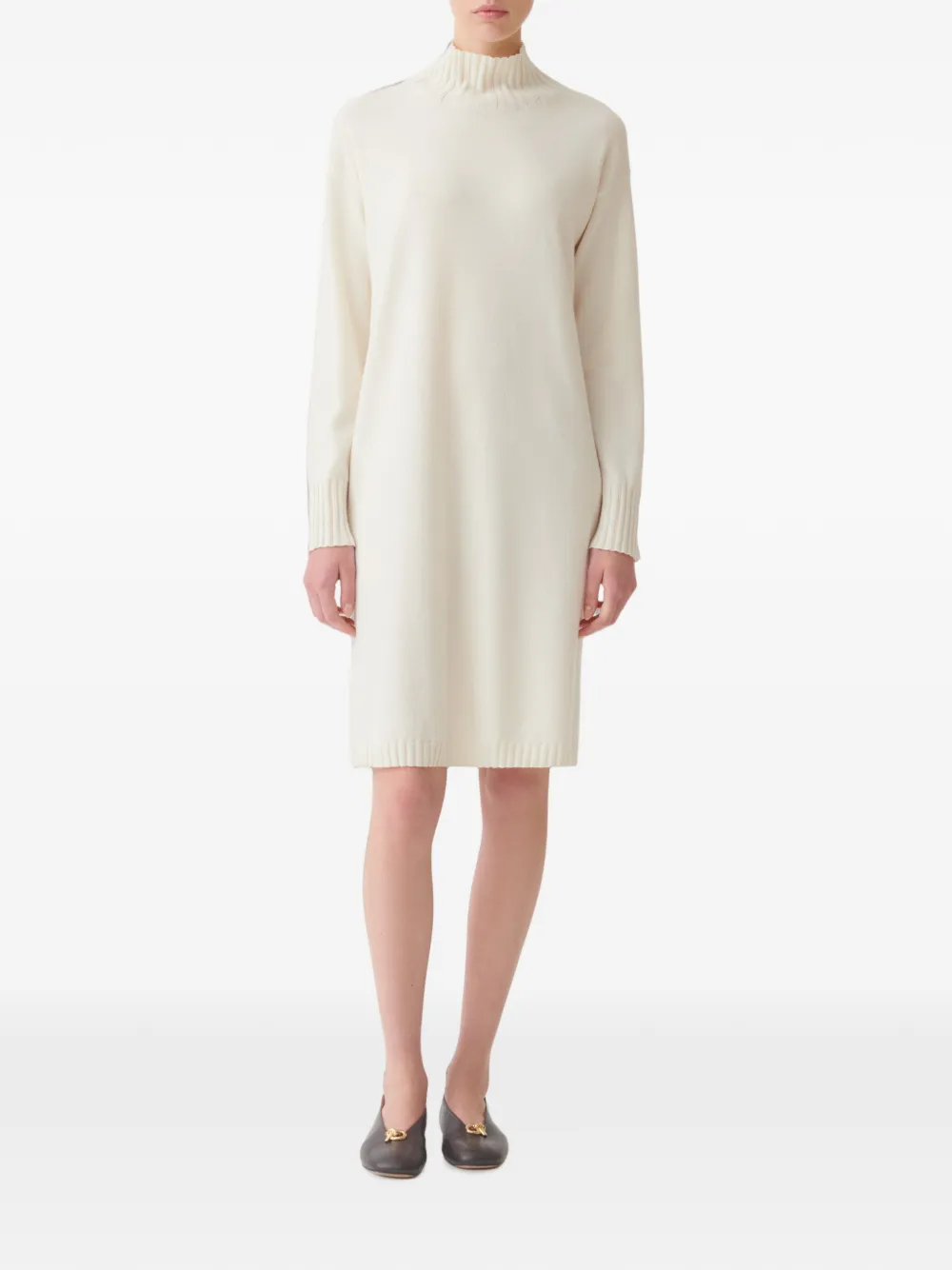 Fabiana Filippi Midi-jurk met hoge hals en monili-ketting Beige
