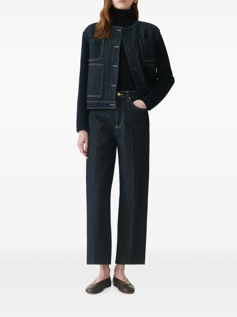 Fabiana Filippi Denim jack met contrasterende stiksels en vlakken Blauw