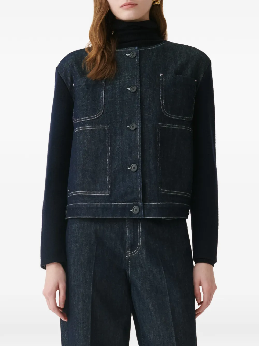 Fabiana Filippi Denim jack met contrasterende stiksels en vlakken Blauw