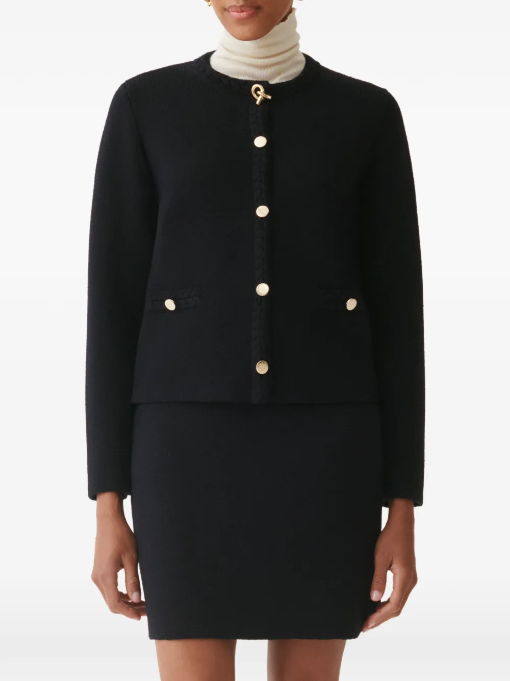 Fabiana Filippi braided-trim button-up cardigan Blauw