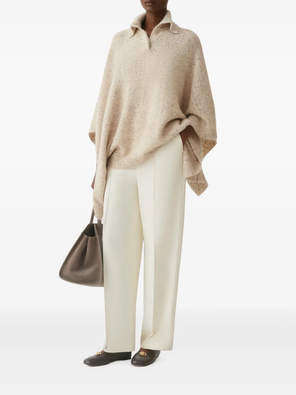 Fabiana Filippi Gebreide cape met knoopkraag Beige