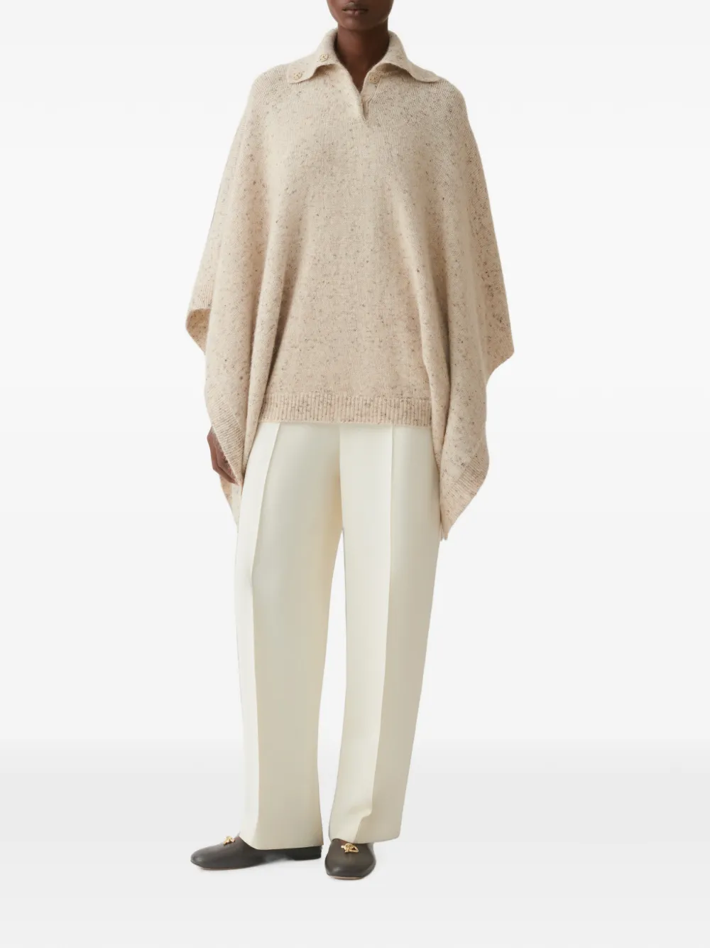 Fabiana Filippi Gebreide cape met knoopkraag Beige
