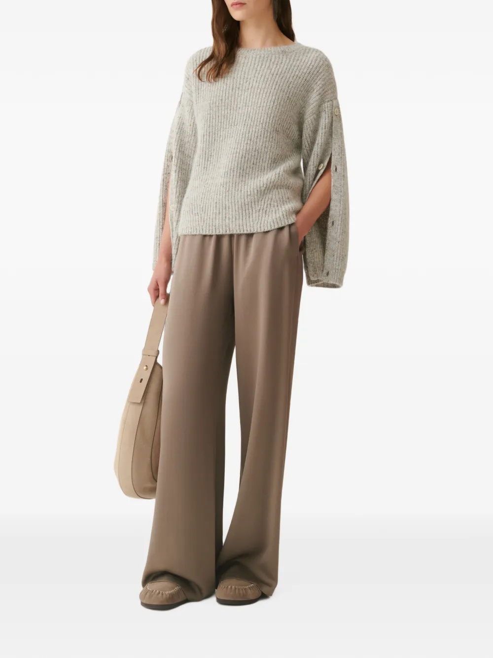 Fabiana Filippi buttoned-sleeve ribbed-knit sweater Grijs