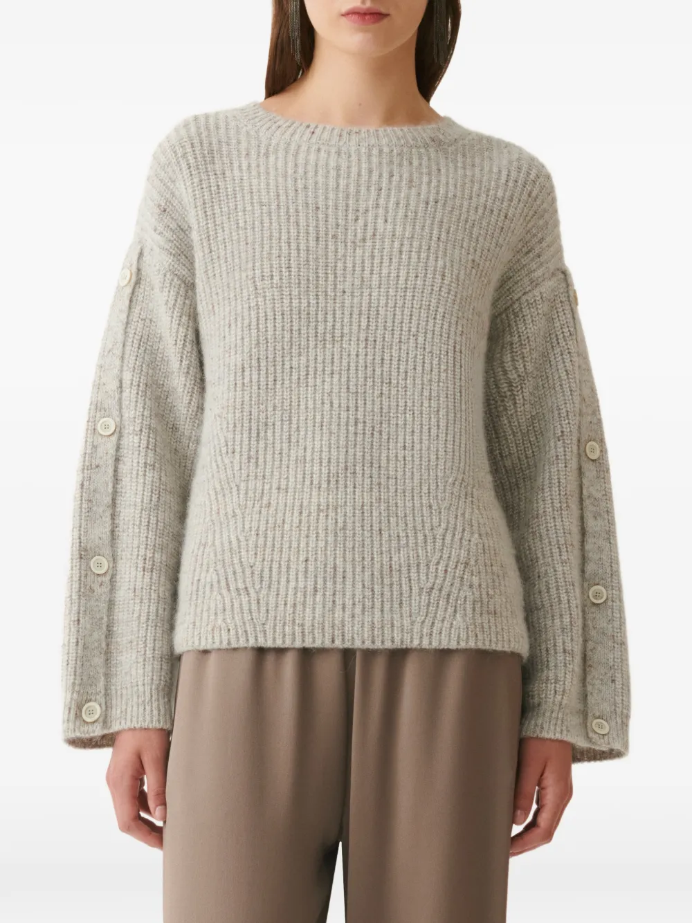 Fabiana Filippi buttoned-sleeve ribbed-knit sweater Grijs
