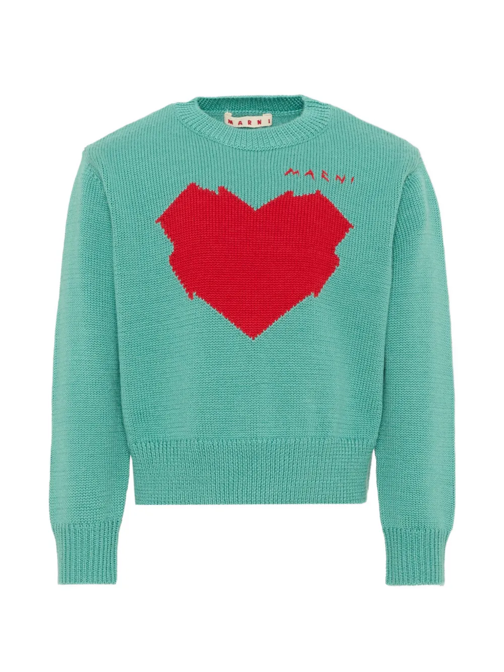 Marni Kids heart-intarsia elbow-patch sweater - Verde
