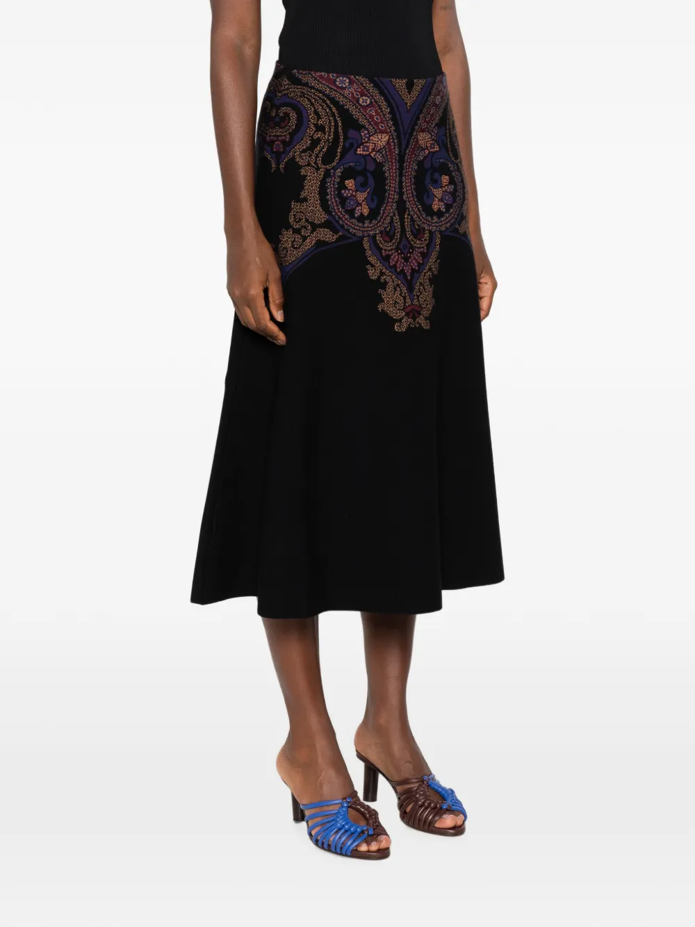 ETRO Midi-rok met A-lijn en paisley-patroon Zwart