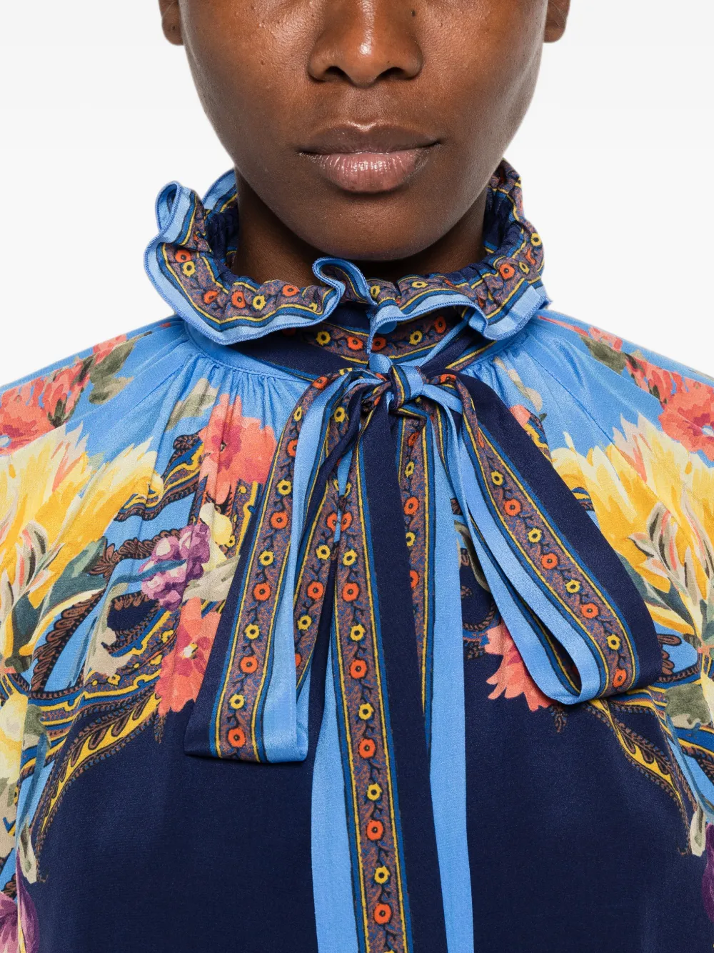 ETRO Blouse met bloemen-print en ruches Blauw