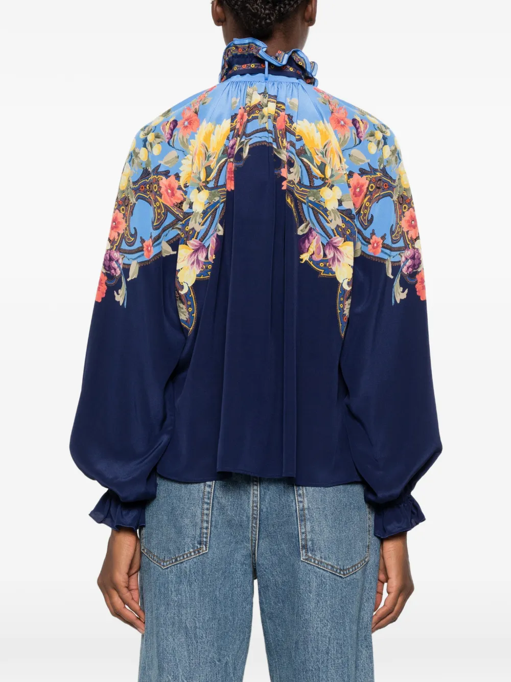 ETRO Blouse met bloemen-print en ruches Blauw