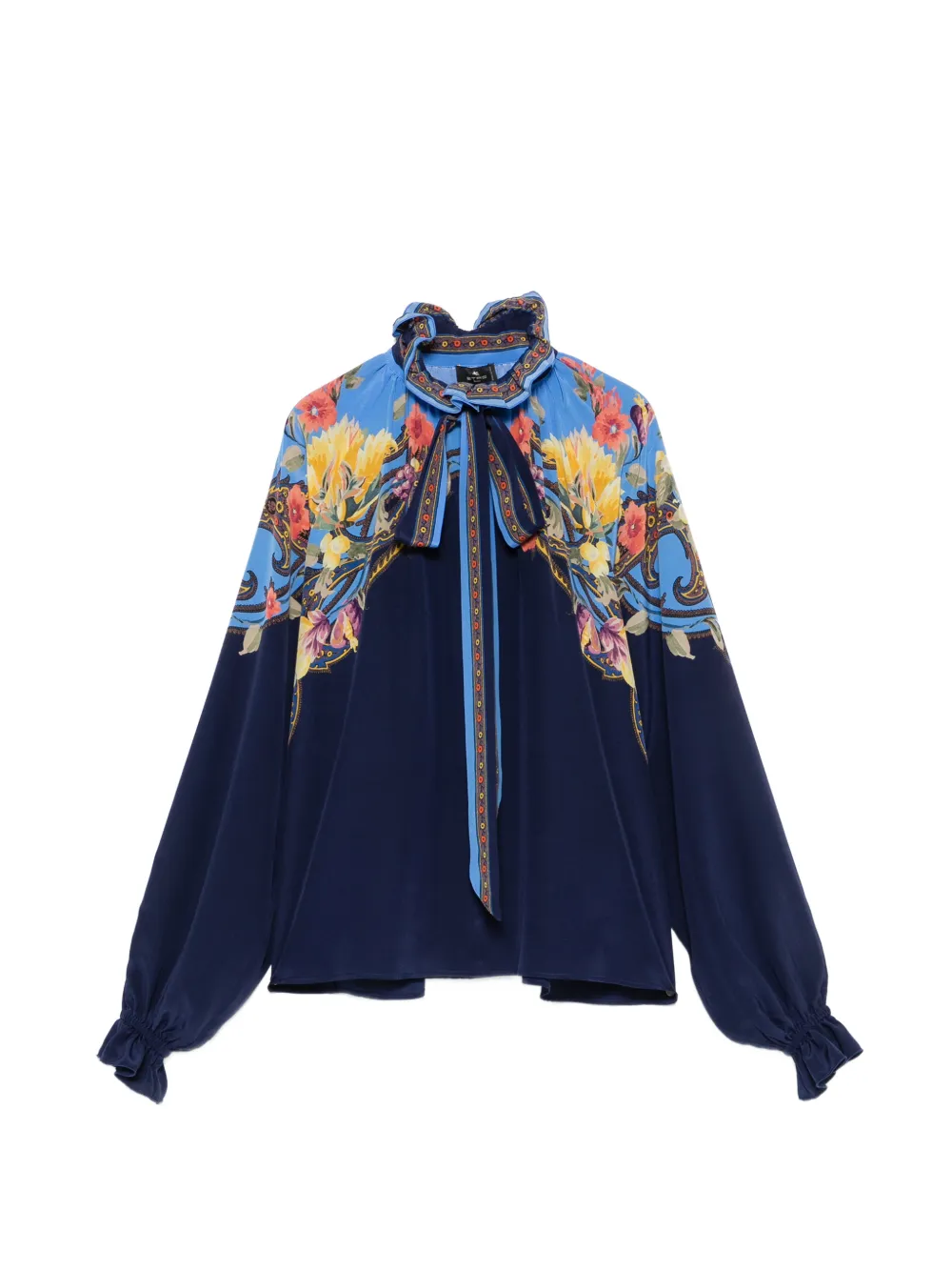 ETRO floral-print ruffled-collar blouse - Blue