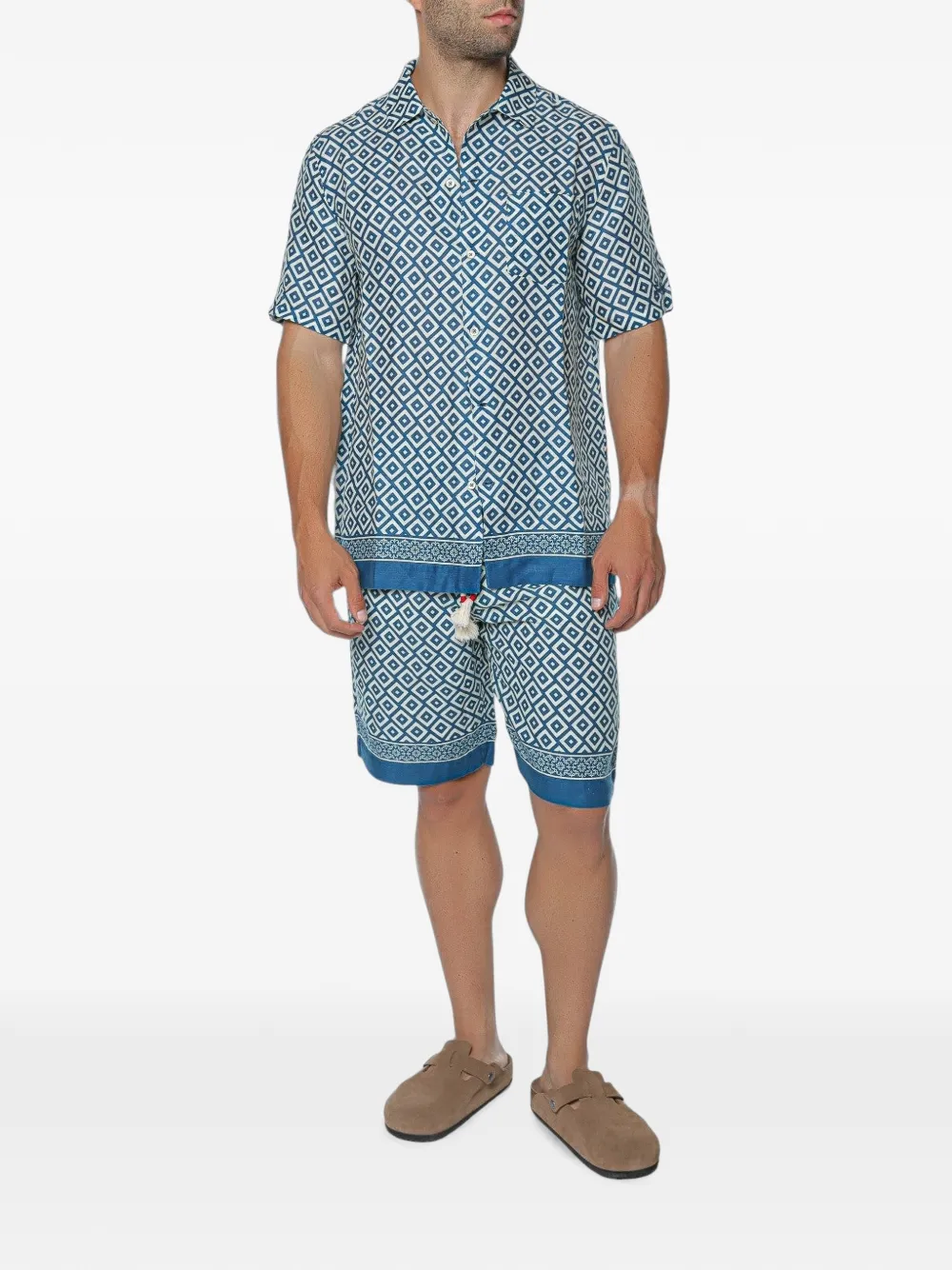 MC2 Saint Barth Sifnos Placed linnen overhemd met geometrische print Blauw