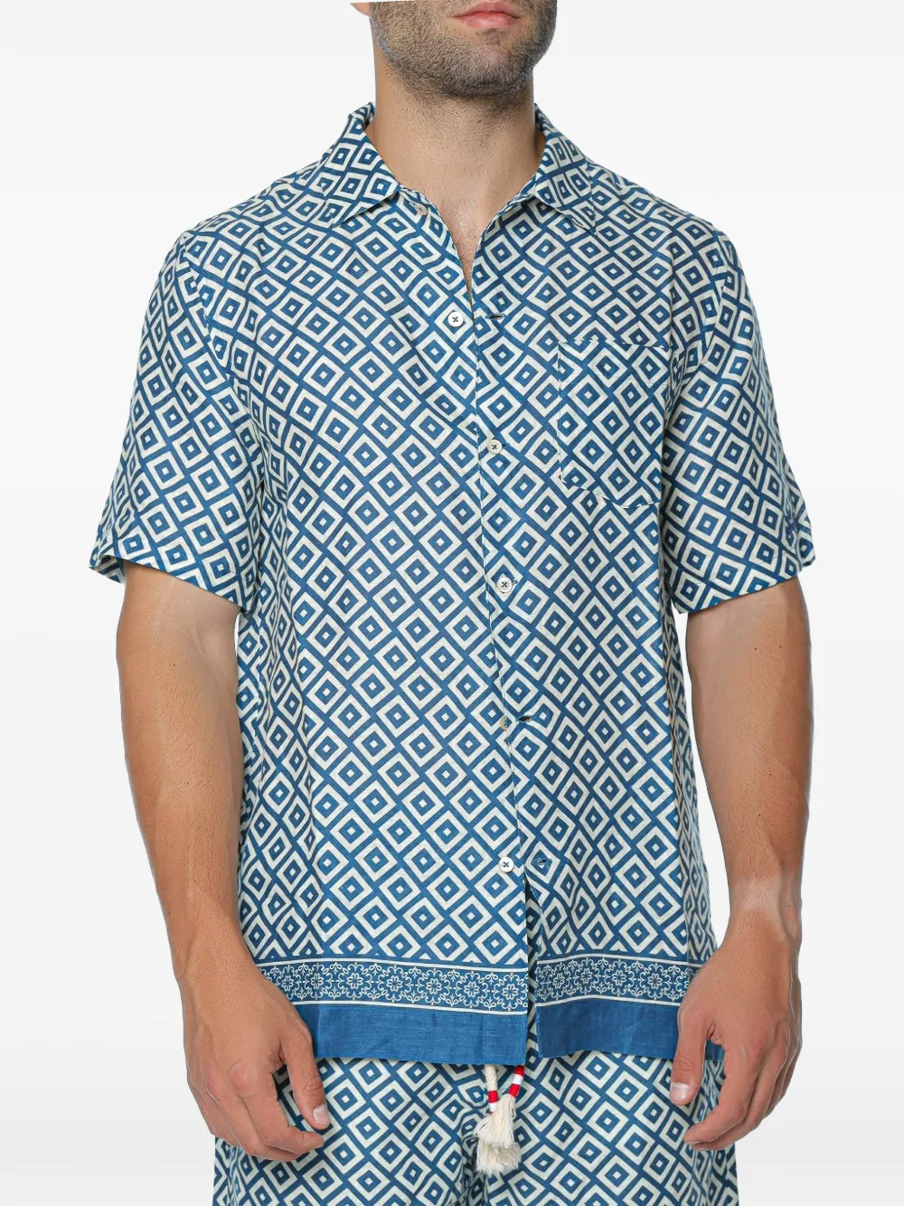 MC2 Saint Barth Sifnos Placed linnen overhemd met geometrische print Blauw