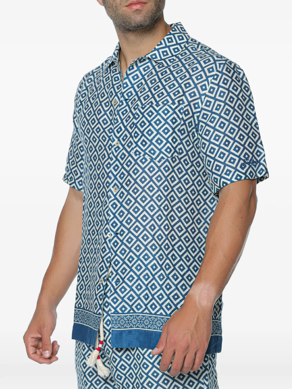 MC2 Saint Barth Sifnos Placed linnen overhemd met geometrische print Blauw