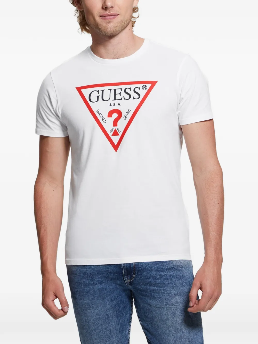GUESS USA logo-print jersey T-shirt - Weiß