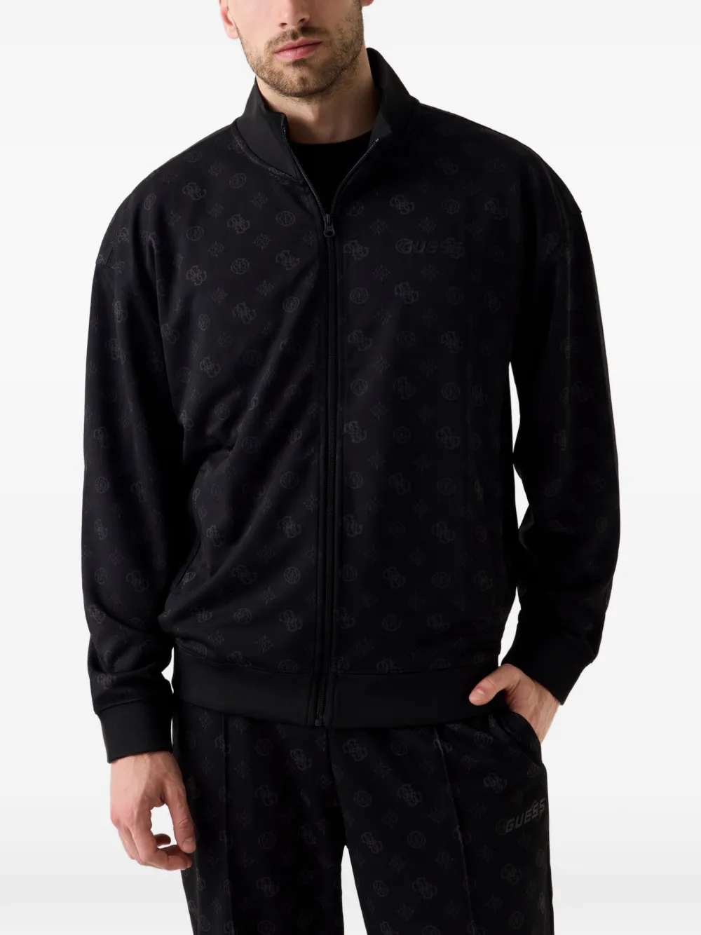 GUESS USA logo-monogram zip-up jacket Zwart