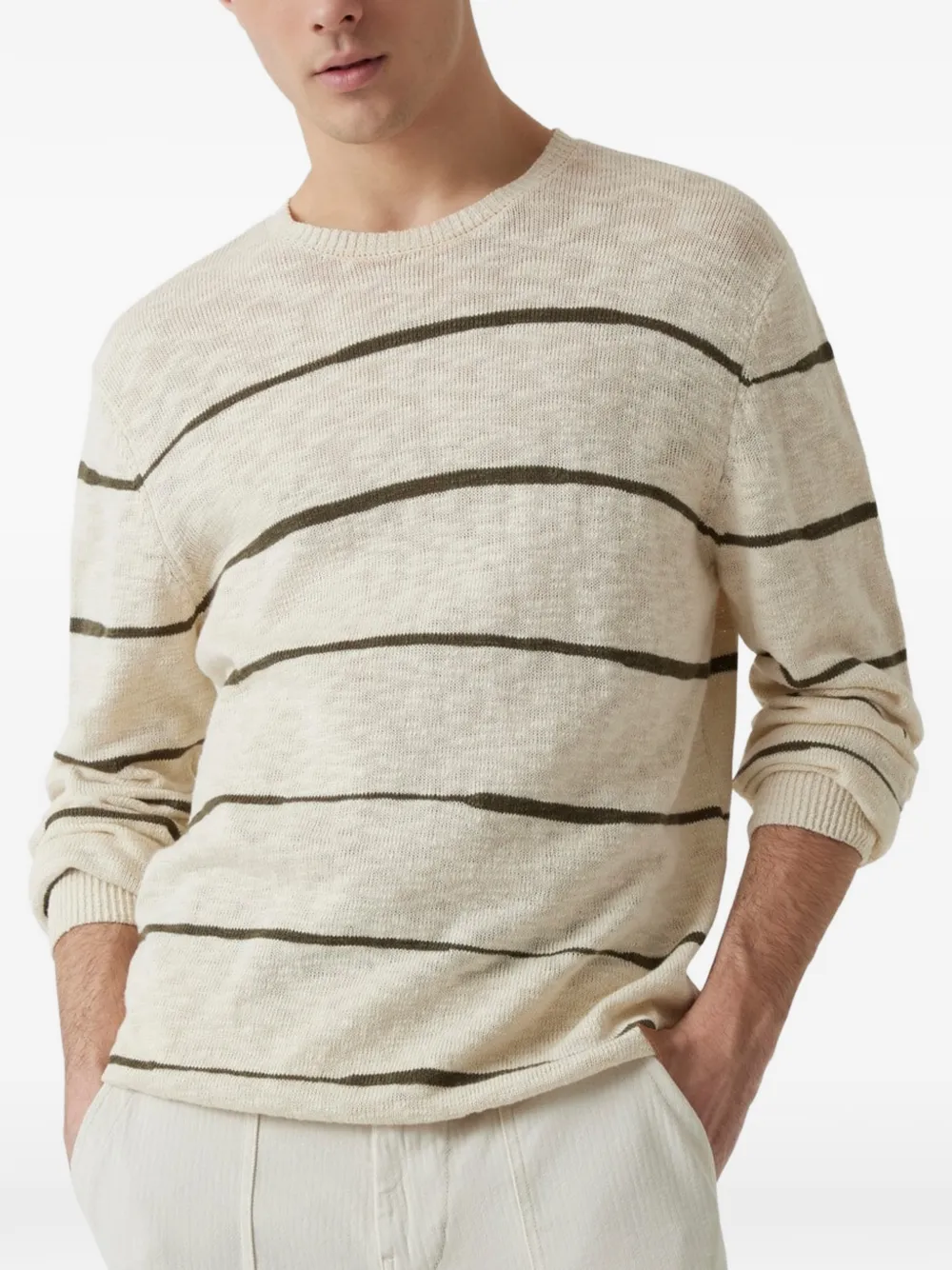 GUESS USA striped crew-neck sweater Beige