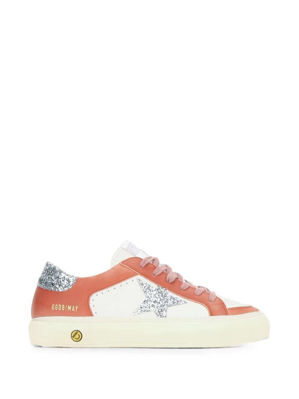 Golden Goose May glitter-star calf leather sneakers Beige