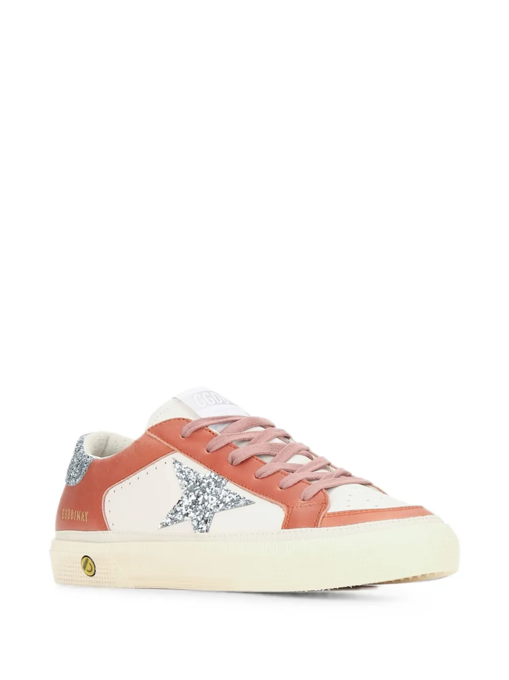 Golden Goose May glitter-star calf leather sneakers Beige