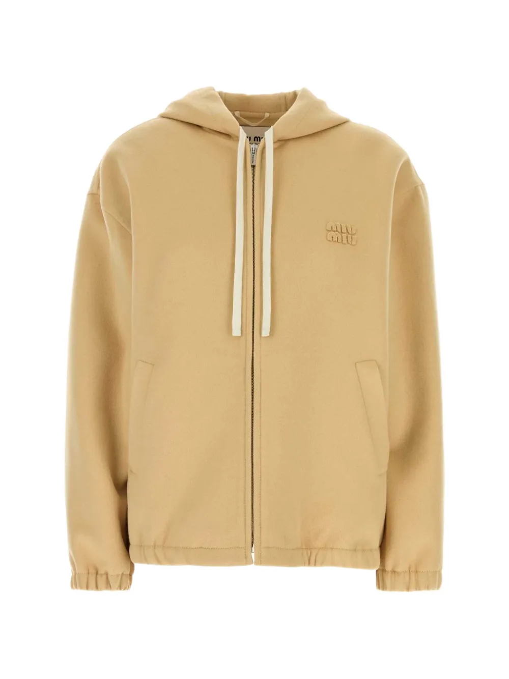 Miu Miu logo-embroidered zip-up hoodie - Nude