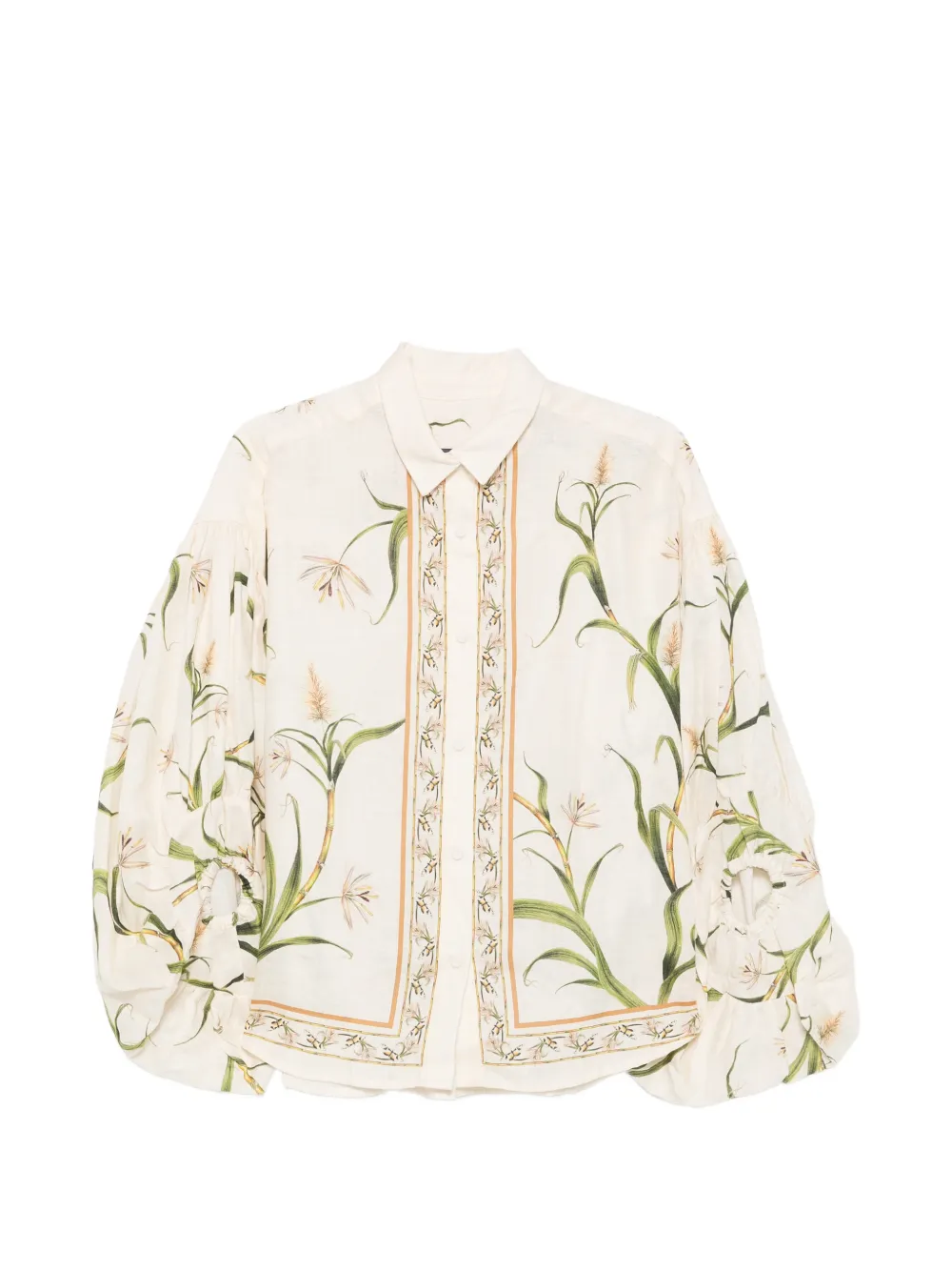 Agua By Agua Bendita Agar Azucar floral-print puff-sleeve shirt - Neutrals