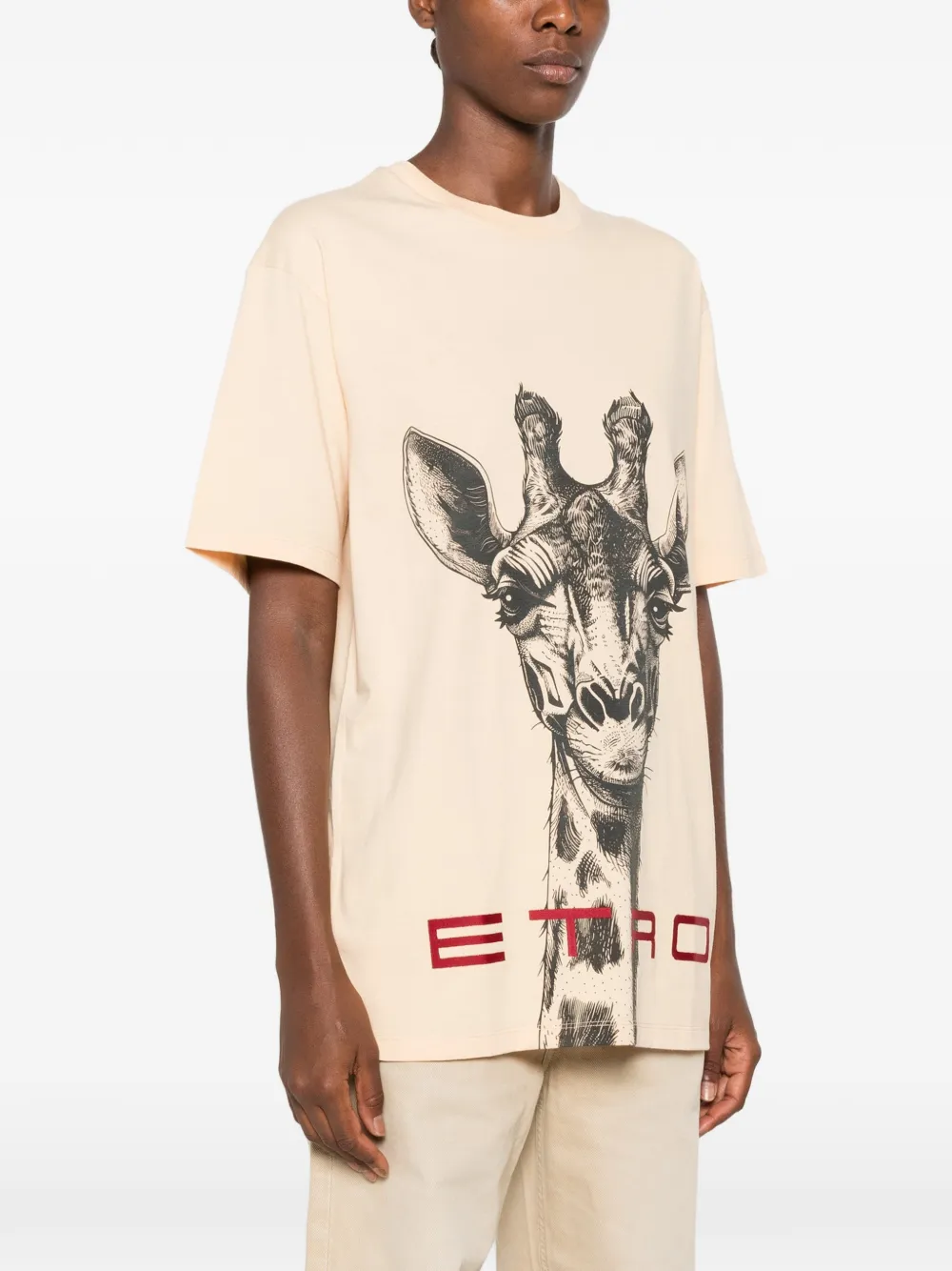 ETRO T-shirt met giraffe-print en logoprint Beige