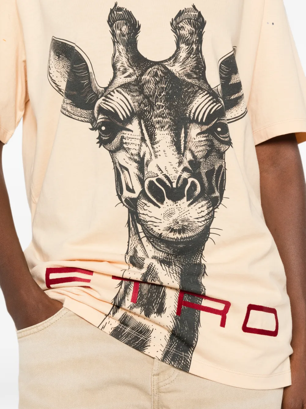 ETRO T-shirt met giraffe-print en logoprint Beige