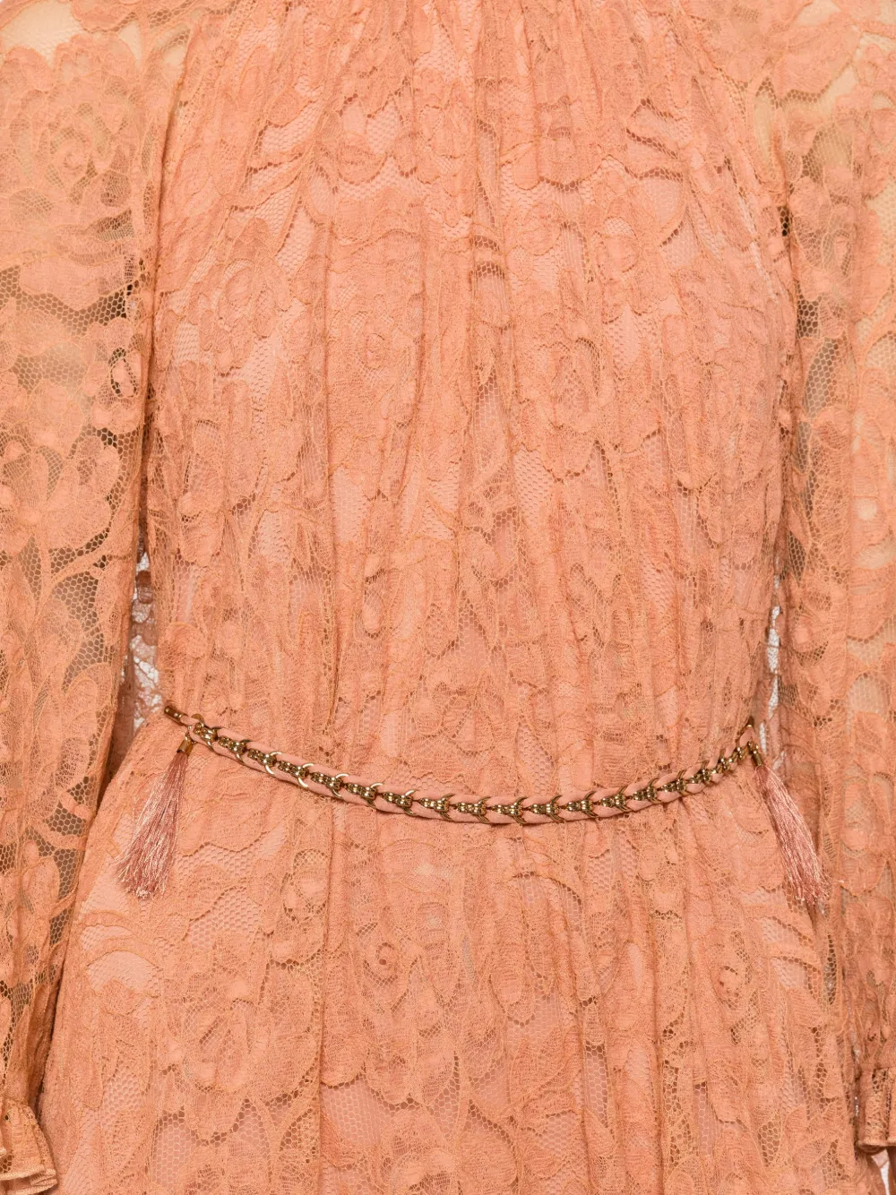 ZIMMERMANN Midi-jurk met kanten laag en ruches Oranje
