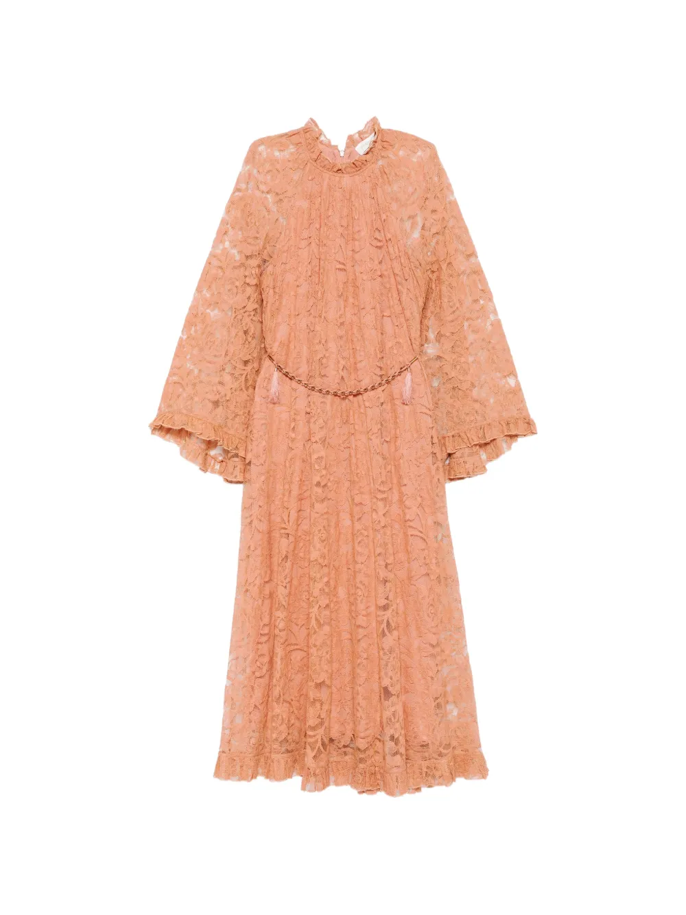 ZIMMERMANN lace-overlay ruffled midi dress - Arancione