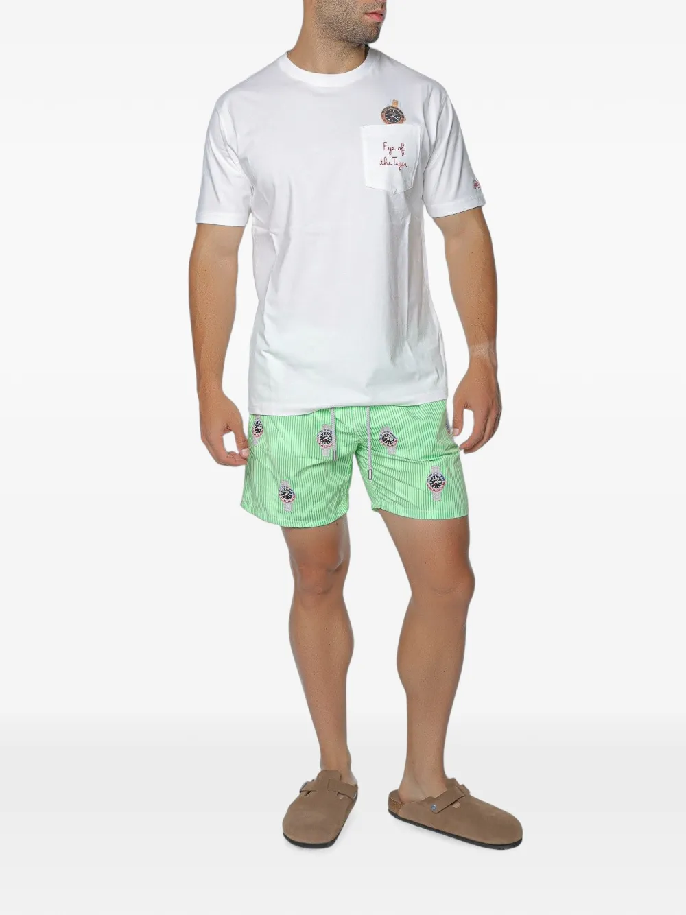MC2 Saint Barth Gustavia gestreepte zwembroek met borduurwerk Groen