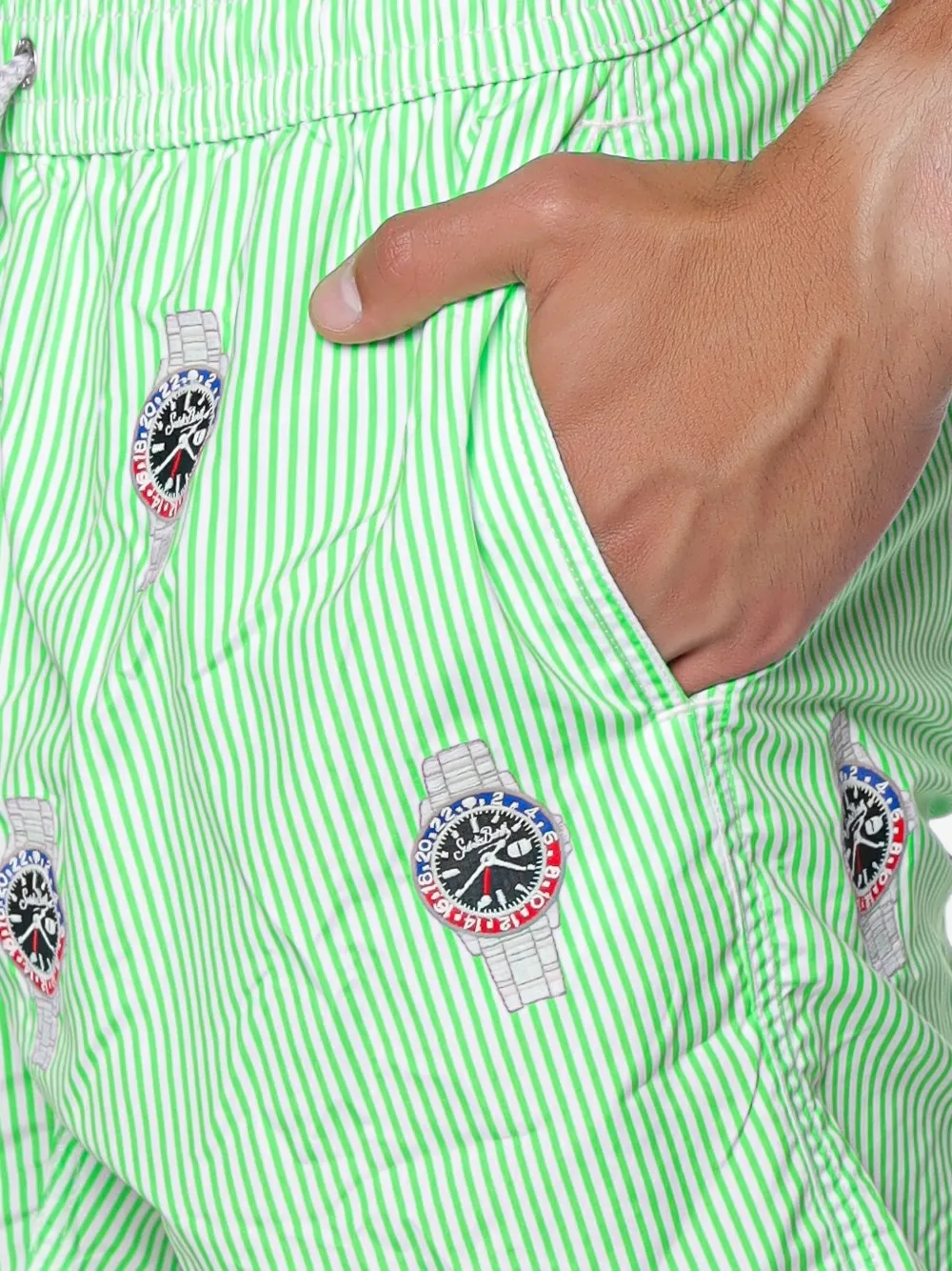 MC2 Saint Barth Gustavia gestreepte zwembroek met borduurwerk Groen