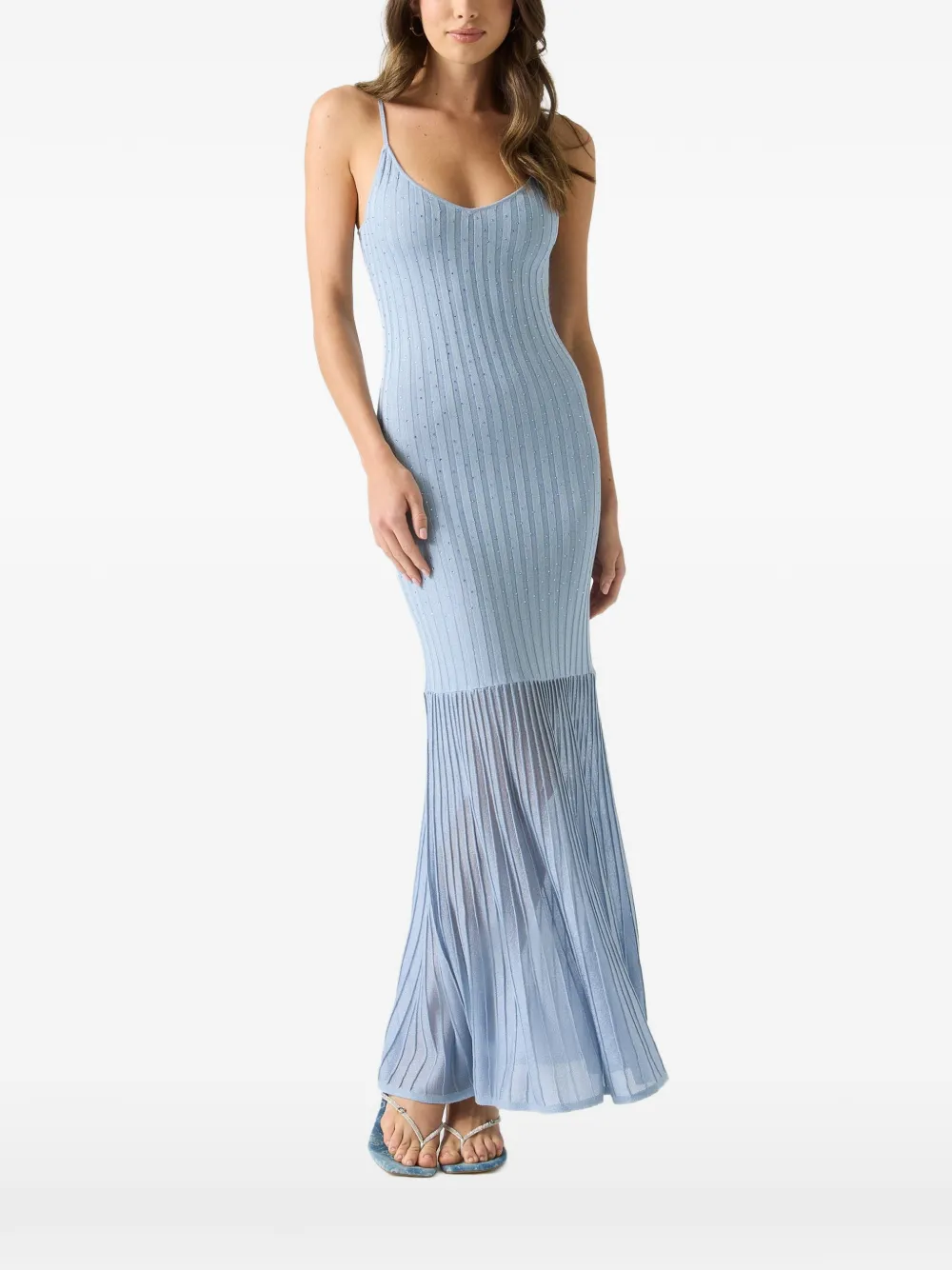 GUESS USA crystal-embellished ribbed-knit maxi dress - Blau