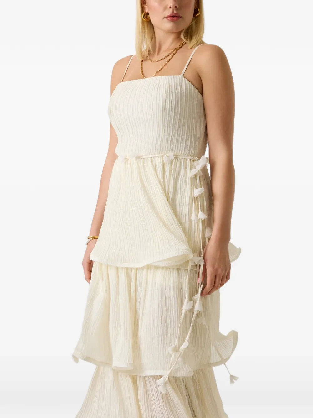 GUESS USA chiffon flounced midi dress - Neutrals