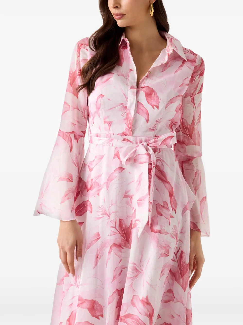 GUESS USA floral-print belted midi dress Wit