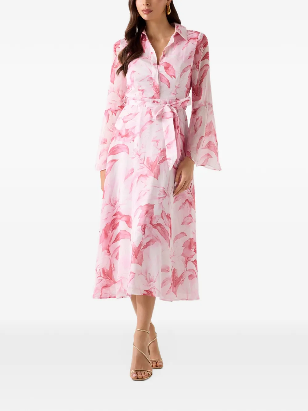GUESS USA floral-print belted midi dress Wit