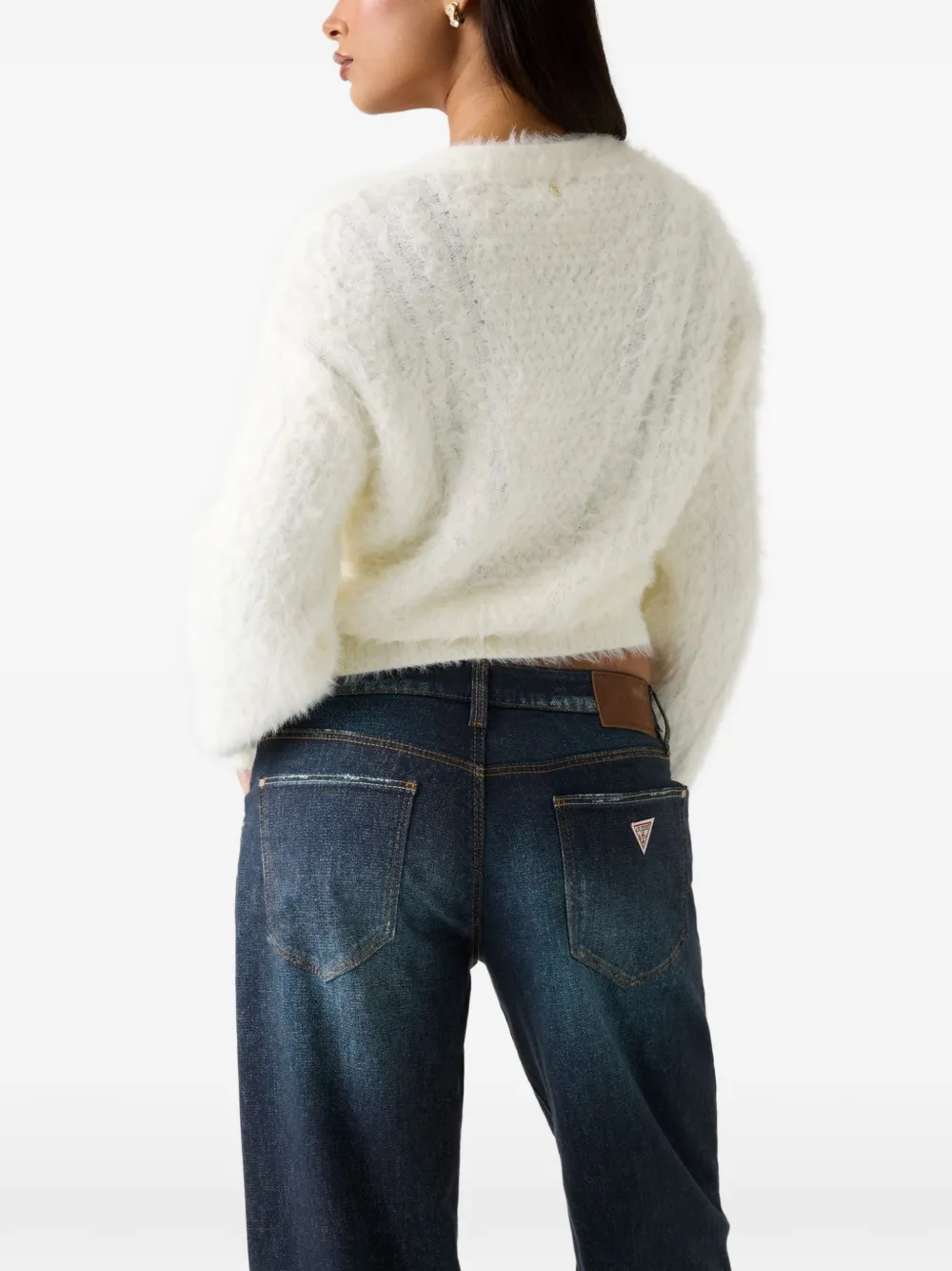 GUESS USA Kinako fuzzy V-neck cardigan Wit