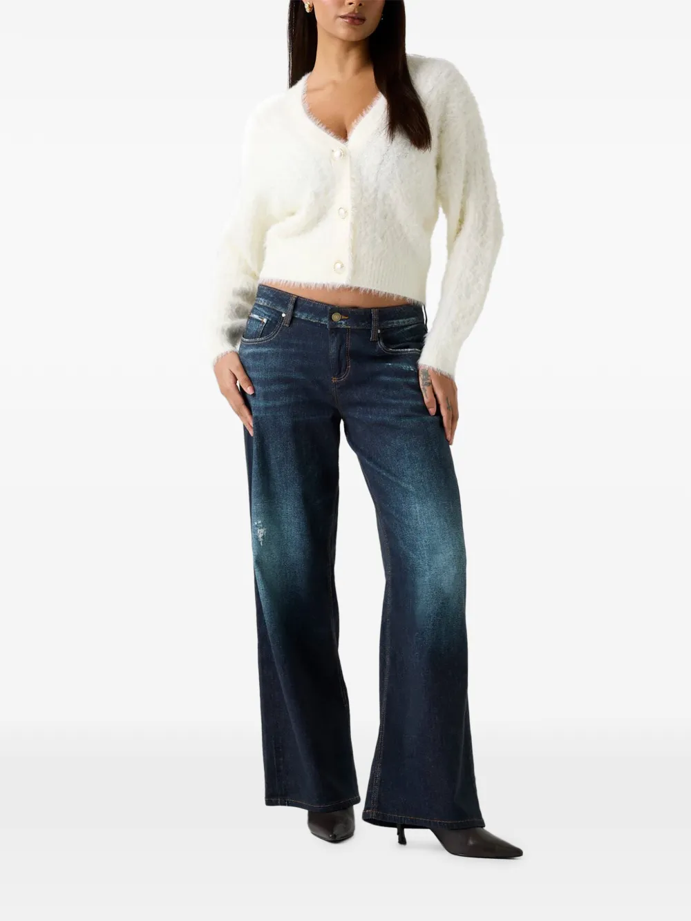 GUESS USA Kinako fuzzy V-neck cardigan Wit