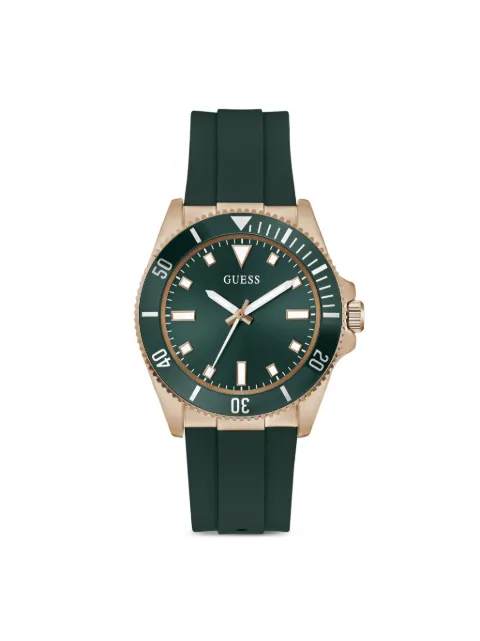 GUESS USA green rose-gold-tone analog watch