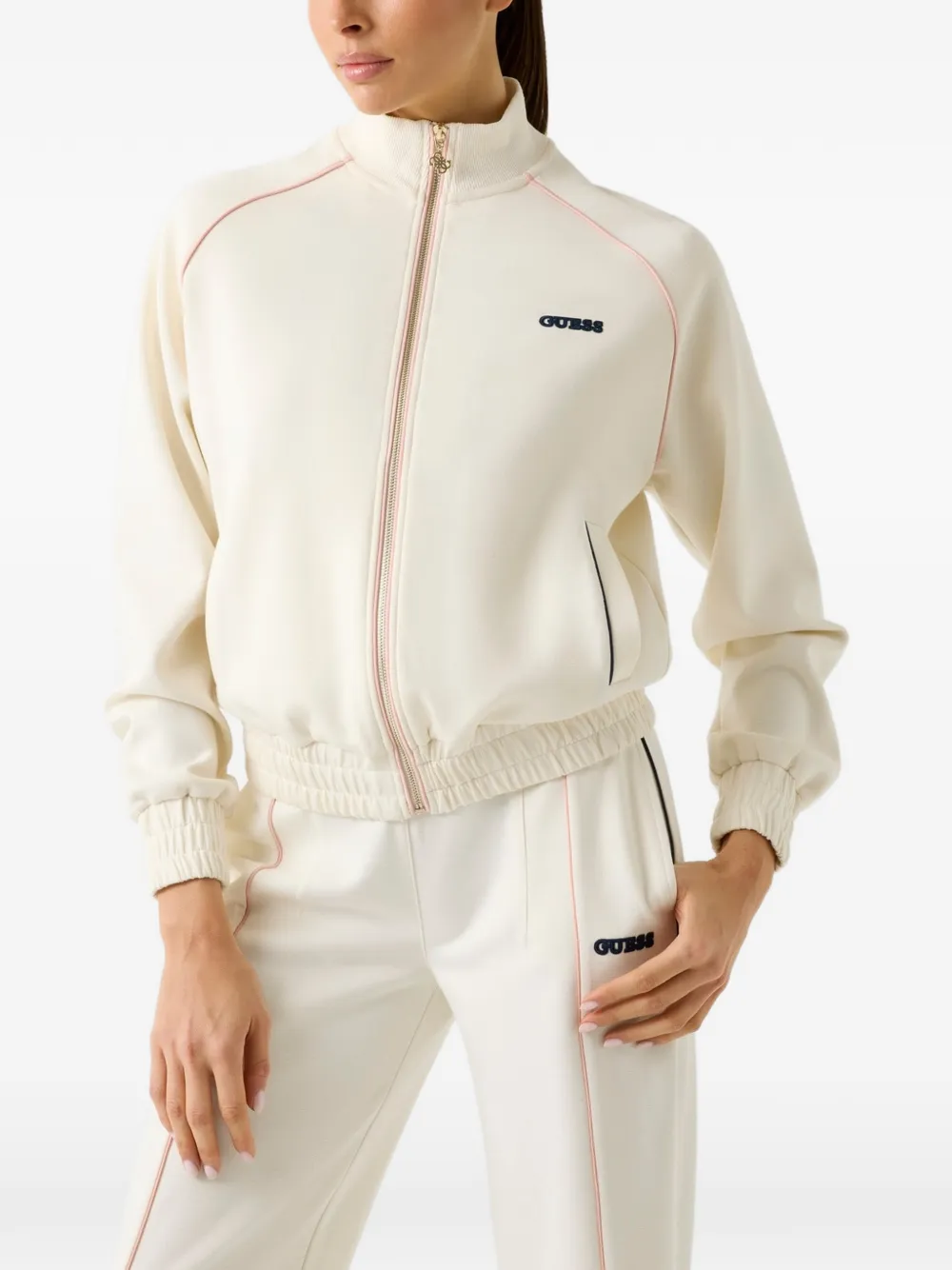 GUESS USA high neck full-zip sweater Beige