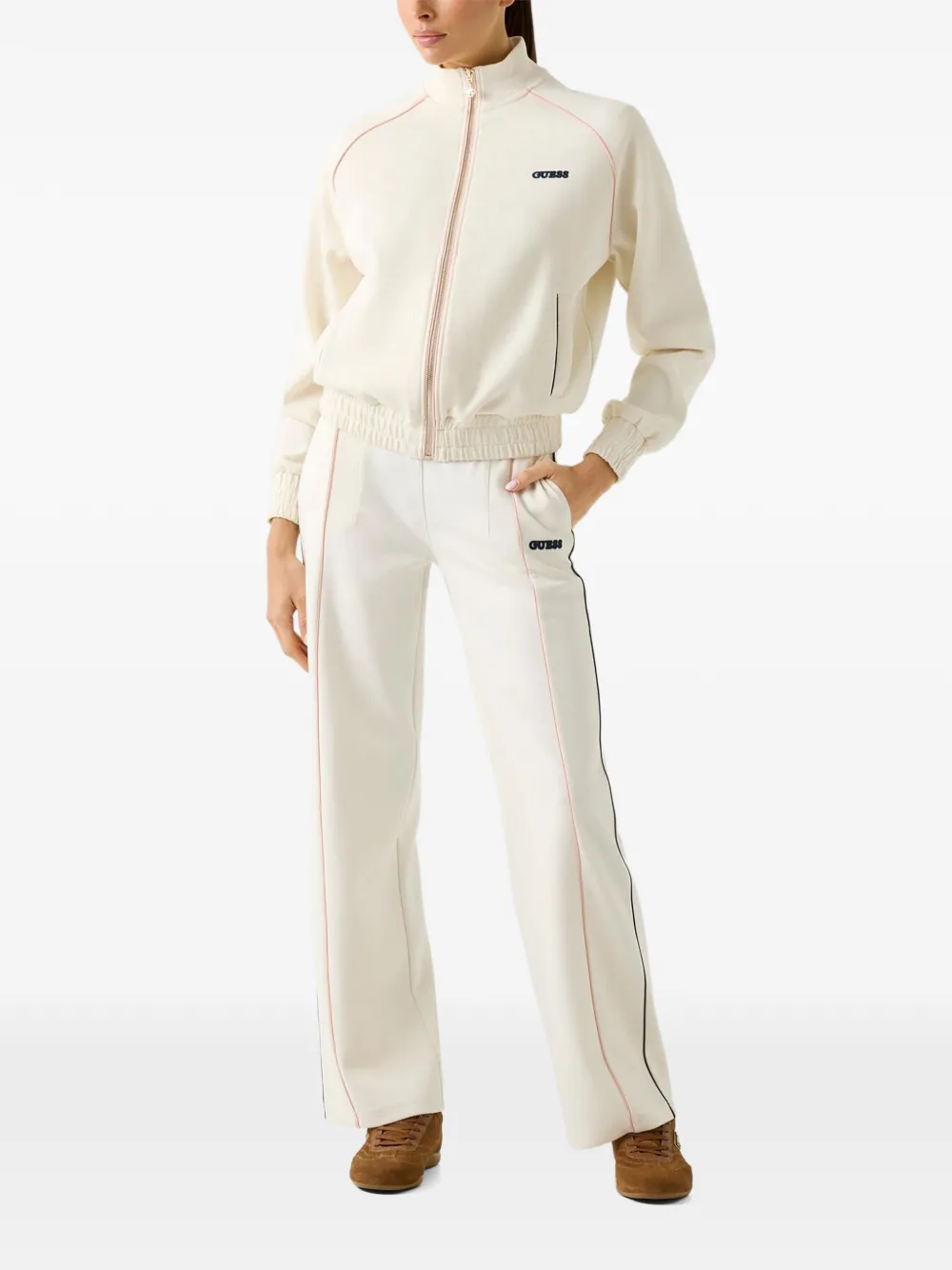 GUESS USA high neck full-zip sweater Beige