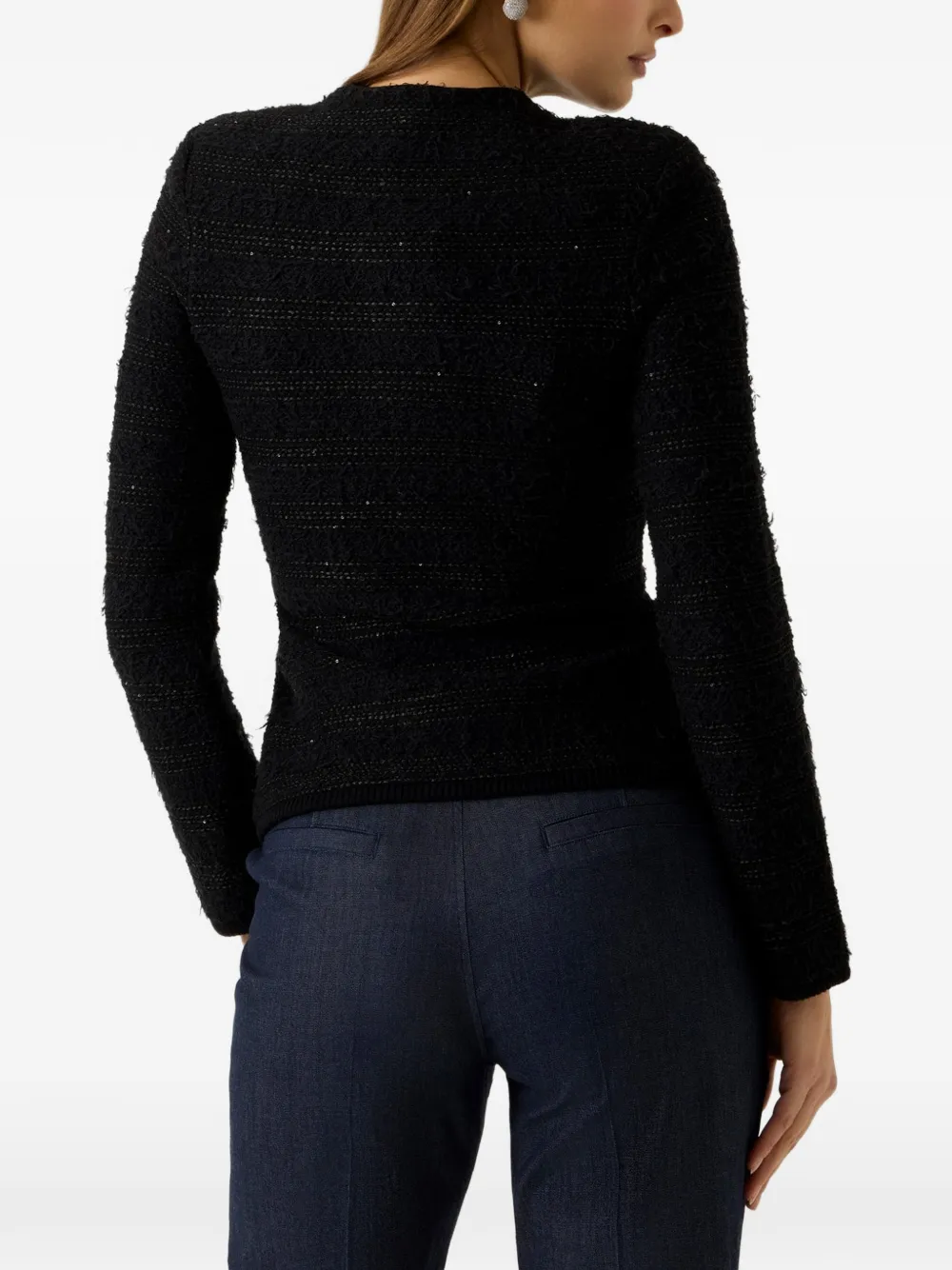 GUESS USA Clara bouclé-knit cardigan Zwart