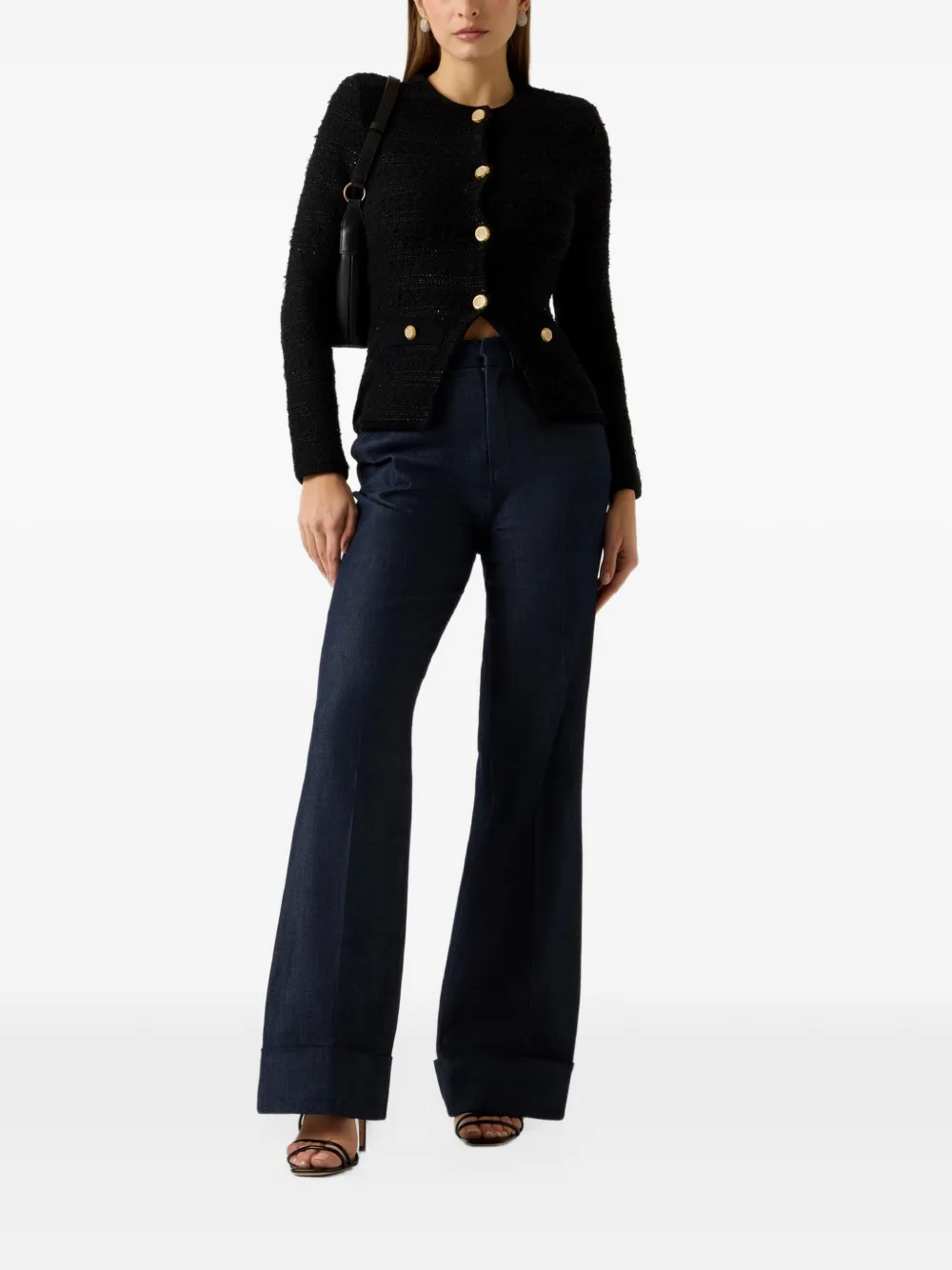 GUESS USA Clara bouclé-knit cardigan Zwart