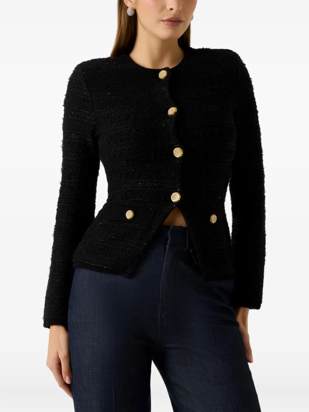 Guess Usa Clara Bouclé-knit Cardigan In Black