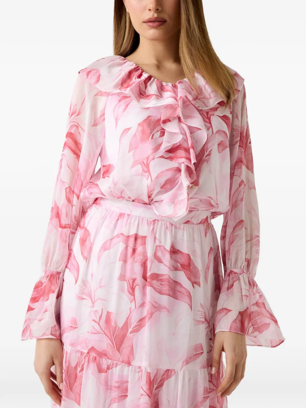 GUESS USA Ruffles printed blouse Wit