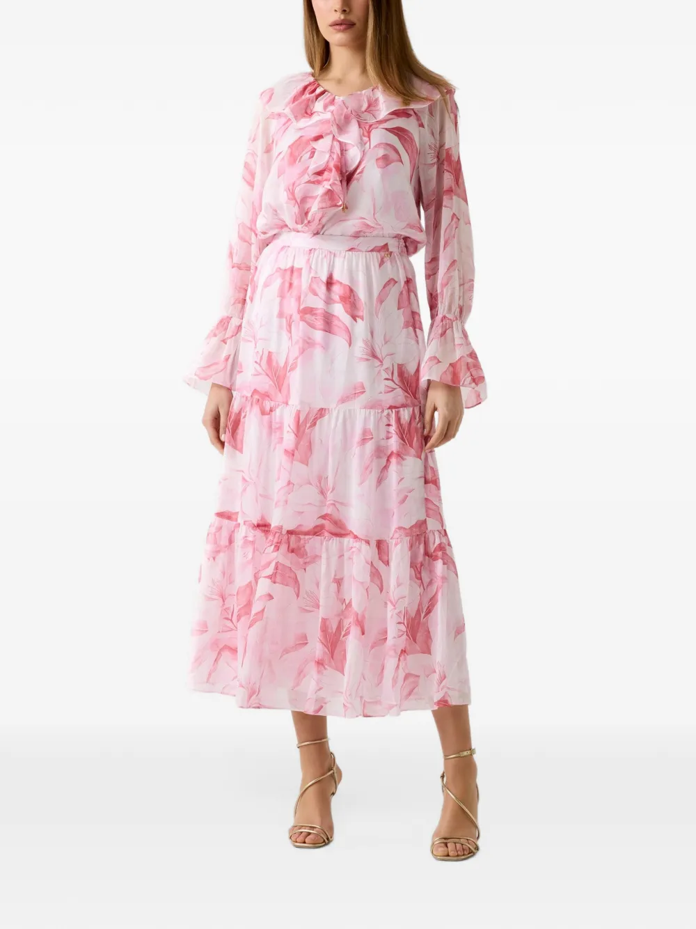 GUESS USA Ruffles printed blouse Wit